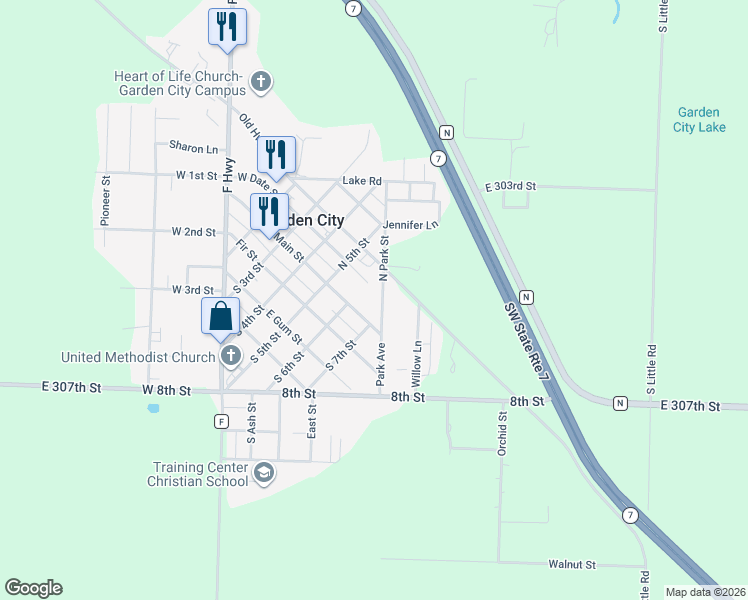 map of restaurants, bars, coffee shops, grocery stores, and more near 607 Park Avenue in Garden City