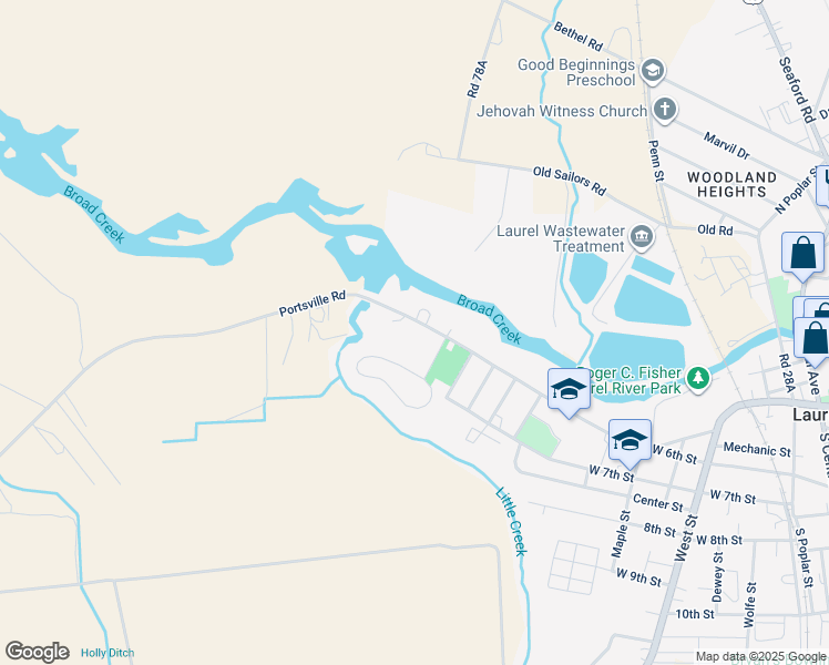 map of restaurants, bars, coffee shops, grocery stores, and more near 721 West 6th Street in Laurel