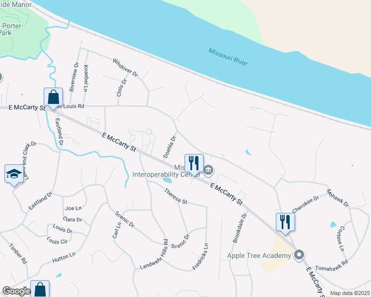 map of restaurants, bars, coffee shops, grocery stores, and more near 2324 Saint Louis Road in Jefferson City