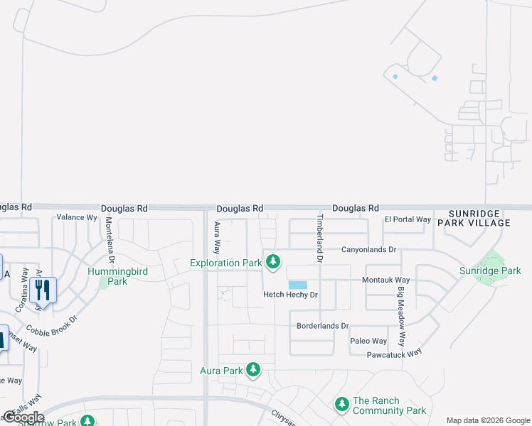 map of restaurants, bars, coffee shops, grocery stores, and more near 3968 Aura Way in Rancho Cordova