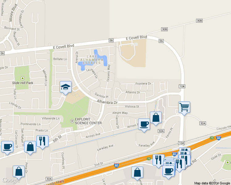 map of restaurants, bars, coffee shops, grocery stores, and more near 3817 Gaviota Place in Davis