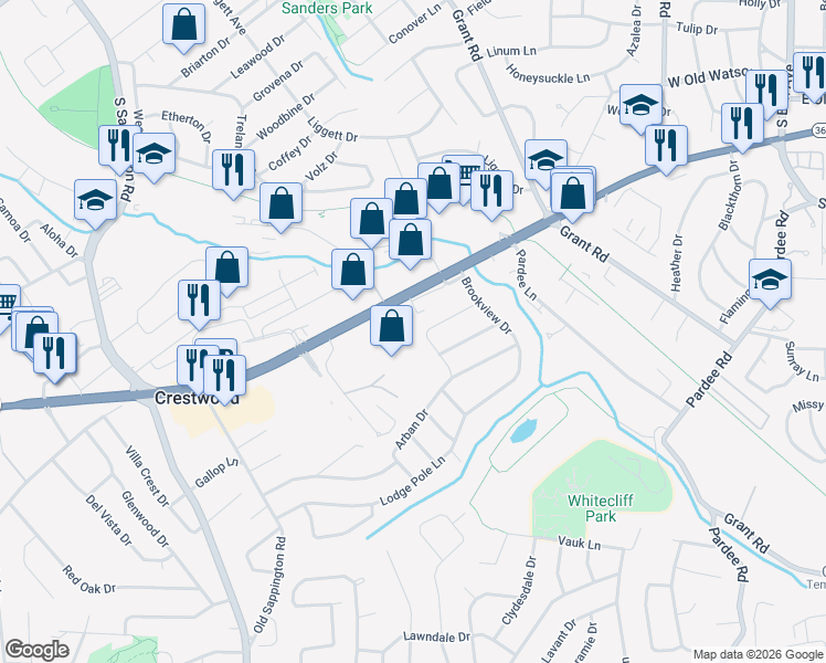 map of restaurants, bars, coffee shops, grocery stores, and more near 8701 Madeira Drive in St. Louis
