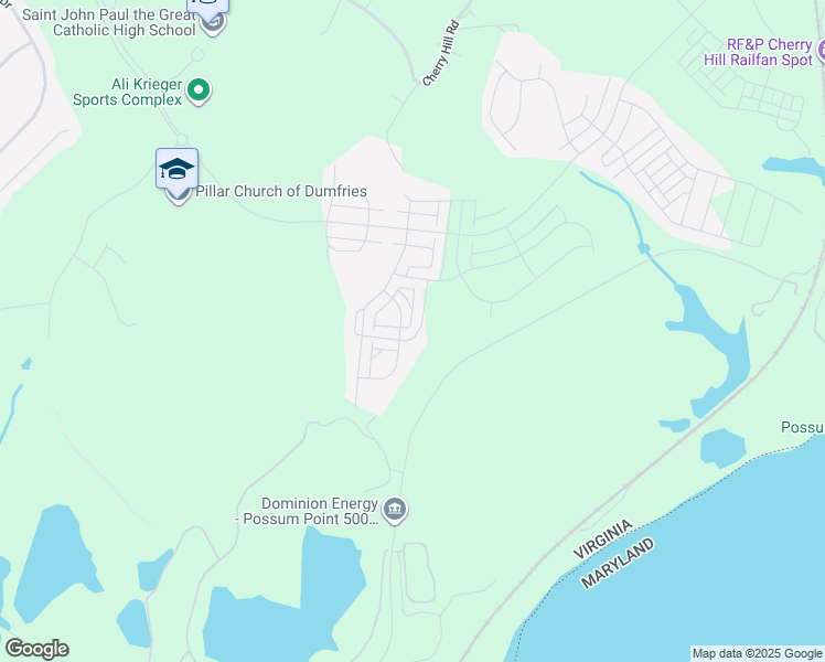 map of restaurants, bars, coffee shops, grocery stores, and more near 18060 Red Cedar Road in Dumfries