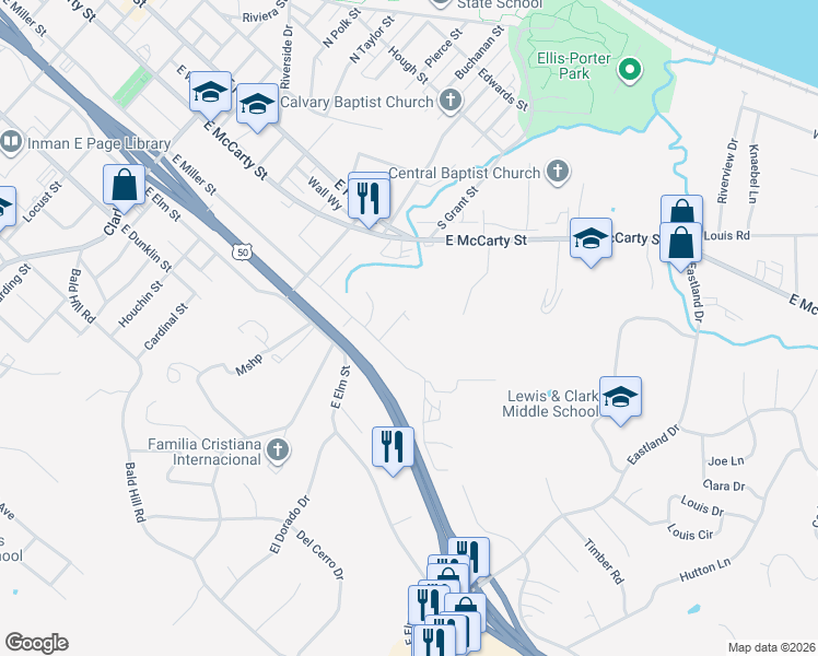 map of restaurants, bars, coffee shops, grocery stores, and more near 1615 East Miller Street in Jefferson City