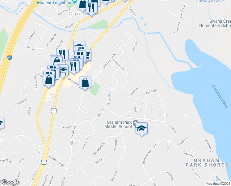 map of restaurants, bars, coffee shops, grocery stores, and more near 3723 Tavern Way in Triangle