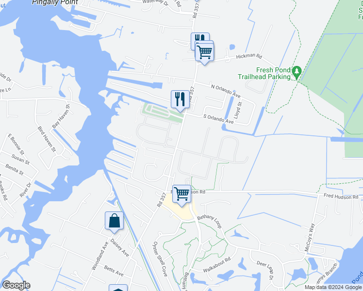 map of restaurants, bars, coffee shops, grocery stores, and more near 38349 Virginia Drive in Bethany Beach