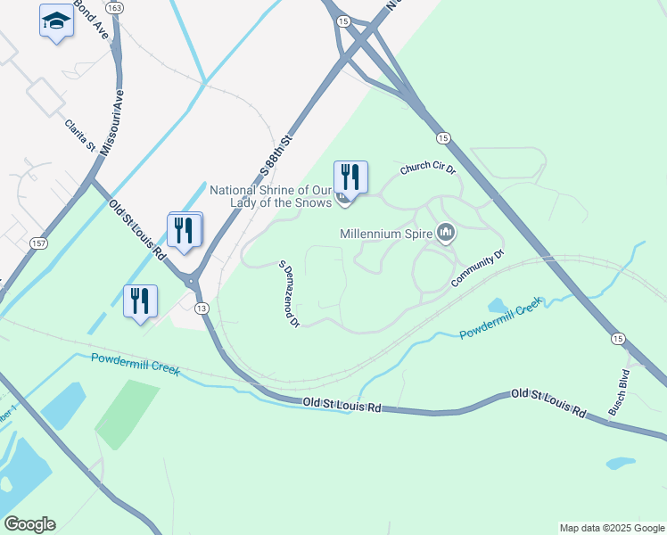 map of restaurants, bars, coffee shops, grocery stores, and more near 726 Community Drive in Belleville