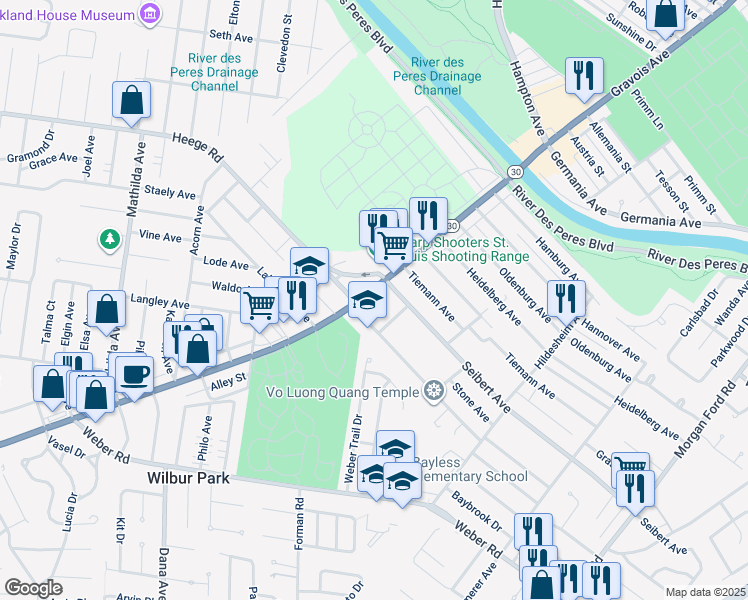 map of restaurants, bars, coffee shops, grocery stores, and more near 8214 Gravois Road in St. Louis