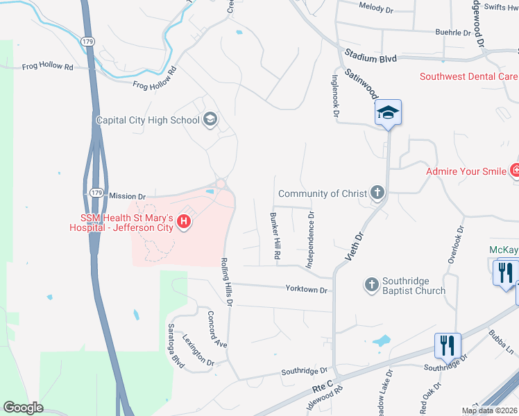map of restaurants, bars, coffee shops, grocery stores, and more near 1705 Providence in Jefferson City