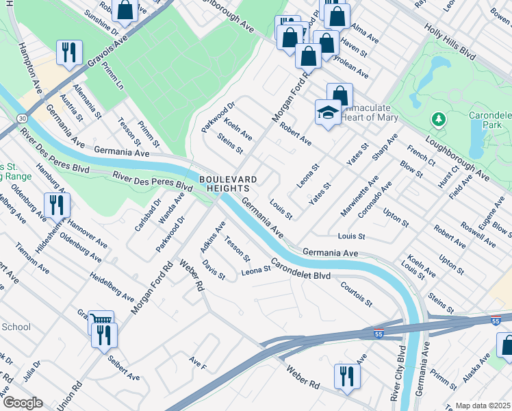 map of restaurants, bars, coffee shops, grocery stores, and more near 4071 Germania Street in St. Louis