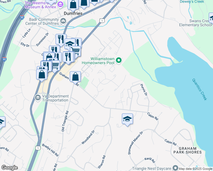 map of restaurants, bars, coffee shops, grocery stores, and more near 3681 Tavern Way in Triangle