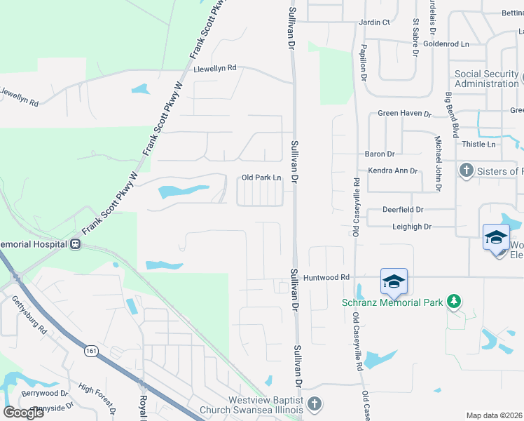 map of restaurants, bars, coffee shops, grocery stores, and more near 1825 Old Park Lane in Belleville
