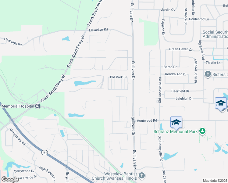 map of restaurants, bars, coffee shops, grocery stores, and more near 1825 Old Park Lane in Belleville