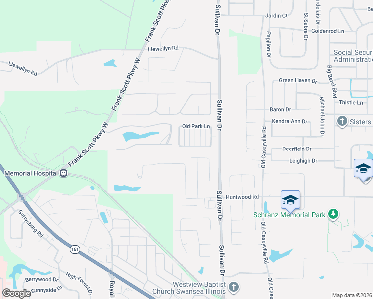 map of restaurants, bars, coffee shops, grocery stores, and more near 1825 Old Park Lane in Belleville