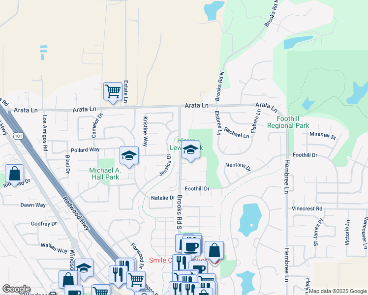 map of restaurants, bars, coffee shops, grocery stores, and more near 9680 Brooks Road South in Windsor