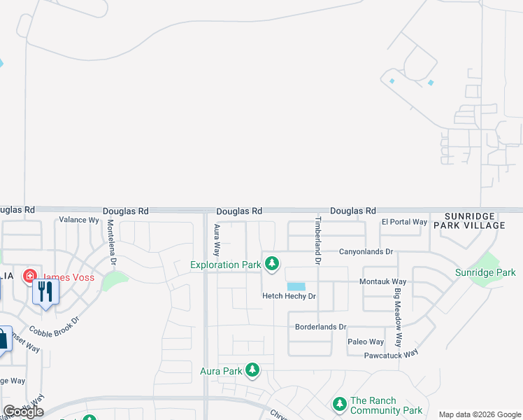 map of restaurants, bars, coffee shops, grocery stores, and more near Douglas Road in Rancho Cordova