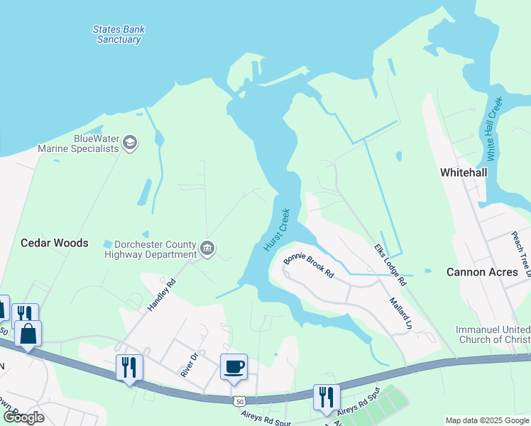 map of restaurants, bars, coffee shops, grocery stores, and more near 5453 Handley Road in Cambridge