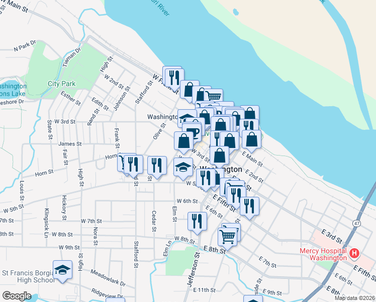 map of restaurants, bars, coffee shops, grocery stores, and more near 311 West 4th Street in Washington