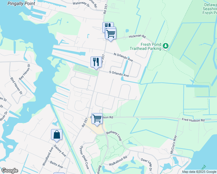 map of restaurants, bars, coffee shops, grocery stores, and more near 30619 Cedar Neck Road in Ocean View