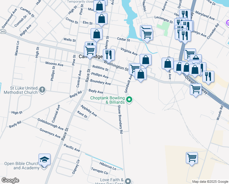 map of restaurants, bars, coffee shops, grocery stores, and more near 303 Bayly Avenue in Cambridge