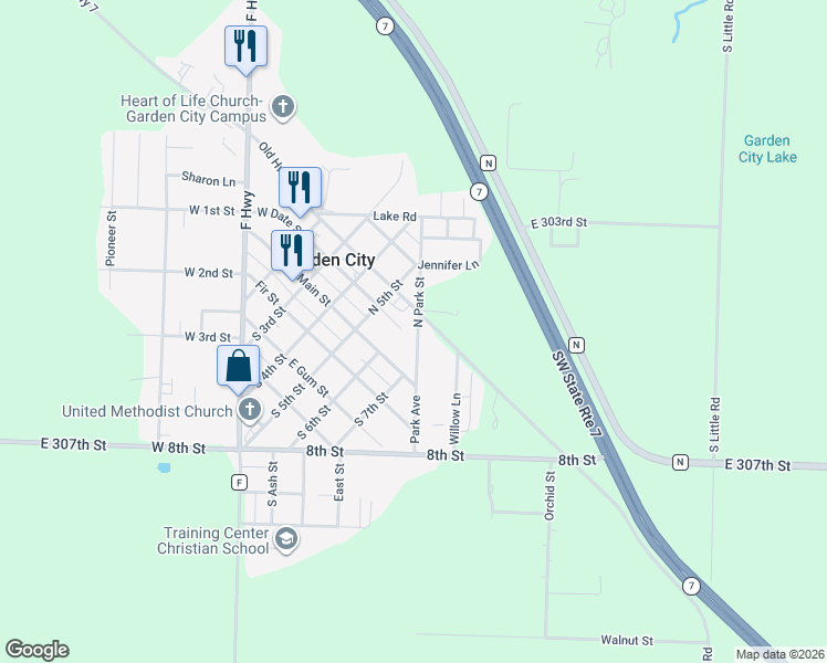 map of restaurants, bars, coffee shops, grocery stores, and more near 607 Park Avenue in Garden City