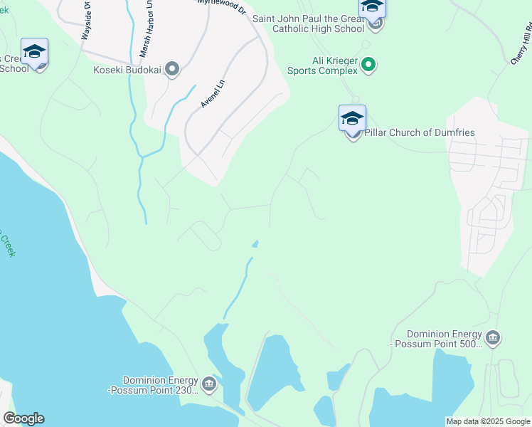 map of restaurants, bars, coffee shops, grocery stores, and more near 18008 Woods View Drive in Dumfries