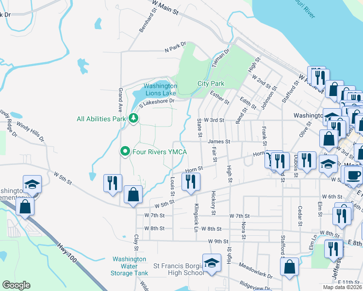 map of restaurants, bars, coffee shops, grocery stores, and more near 330 Louis Street in Washington
