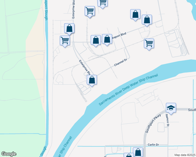 map of restaurants, bars, coffee shops, grocery stores, and more near 3919 Channel Drive in West Sacramento