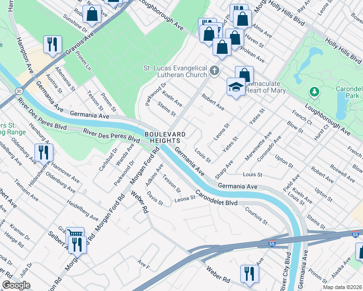 map of restaurants, bars, coffee shops, grocery stores, and more near 4071 Germania Street in St. Louis