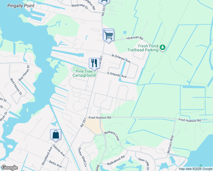 map of restaurants, bars, coffee shops, grocery stores, and more near 30619 Cedar Neck Road in Ocean View