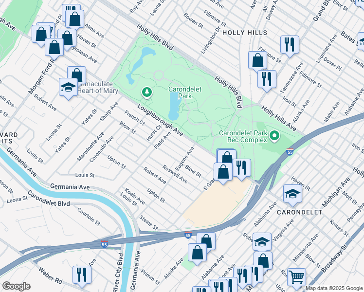 map of restaurants, bars, coffee shops, grocery stores, and more near 3721 French Avenue in St. Louis
