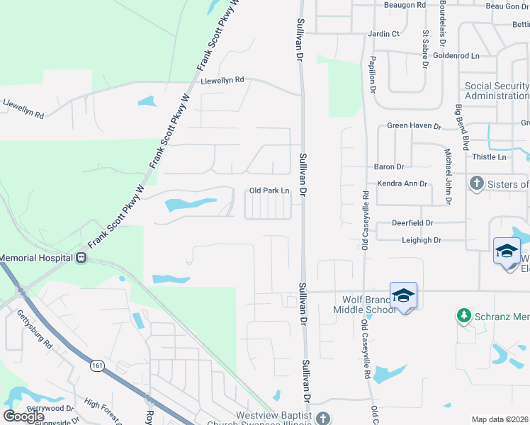 map of restaurants, bars, coffee shops, grocery stores, and more near 1825 Old Park Lane in Belleville
