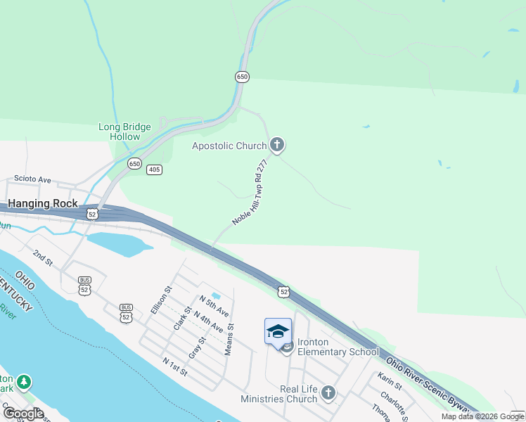 map of restaurants, bars, coffee shops, grocery stores, and more near 230 Township Road 277 in Ironton