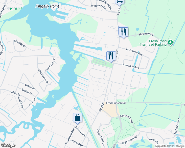 map of restaurants, bars, coffee shops, grocery stores, and more near 83 Old Mill Way in Ocean View