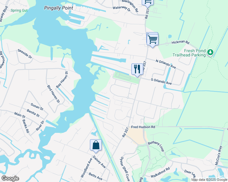 map of restaurants, bars, coffee shops, grocery stores, and more near 83 Old Mill Way in Ocean View