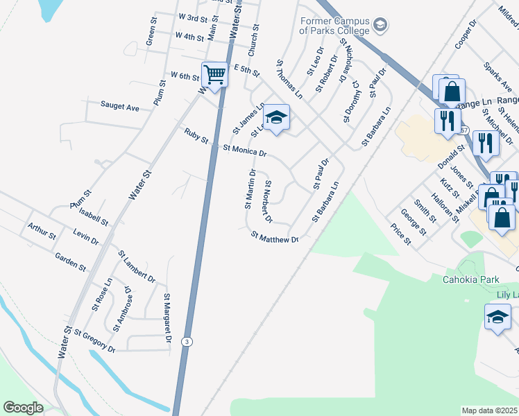 map of restaurants, bars, coffee shops, grocery stores, and more near 720 Saint Martin Drive in Cahokia