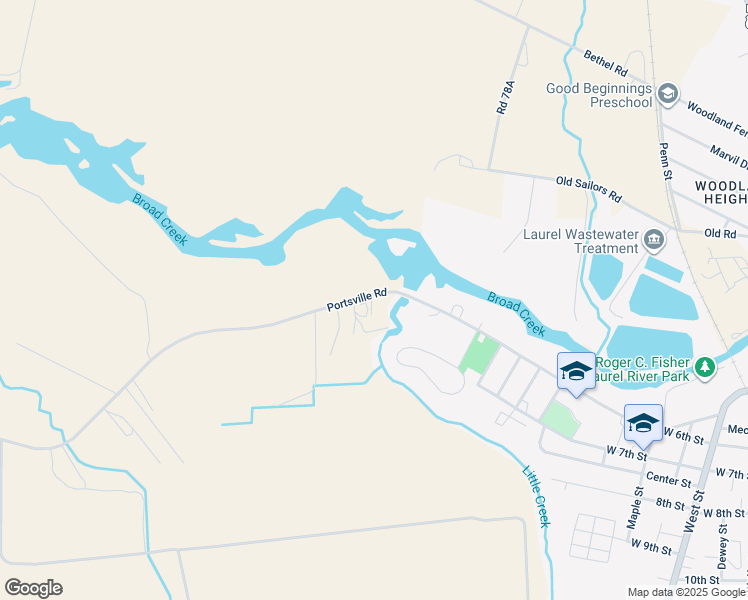 map of restaurants, bars, coffee shops, grocery stores, and more near 8732 Portsville Road in Laurel
