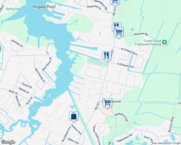 map of restaurants, bars, coffee shops, grocery stores, and more near 83 Old Mill Way in Ocean View