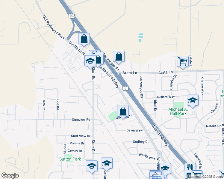 map of restaurants, bars, coffee shops, grocery stores, and more near 10161 Old Redwood Highway in Windsor