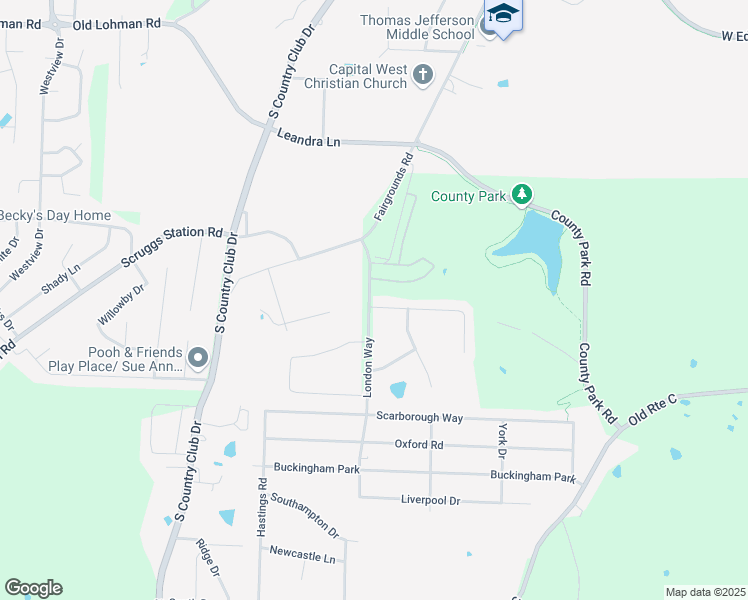 map of restaurants, bars, coffee shops, grocery stores, and more near 1651 London Way in Jefferson City