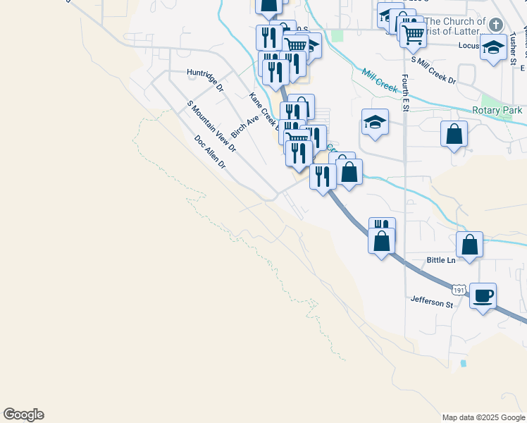 map of restaurants, bars, coffee shops, grocery stores, and more near in Moab
