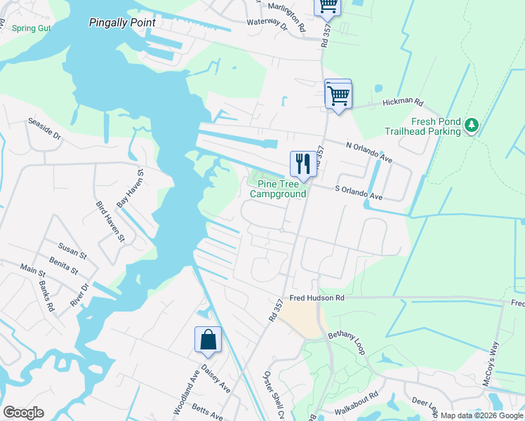 map of restaurants, bars, coffee shops, grocery stores, and more near 38356 Old Mill Way in Ocean View