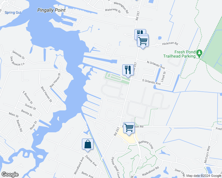map of restaurants, bars, coffee shops, grocery stores, and more near 83 Old Mill Way in Ocean View
