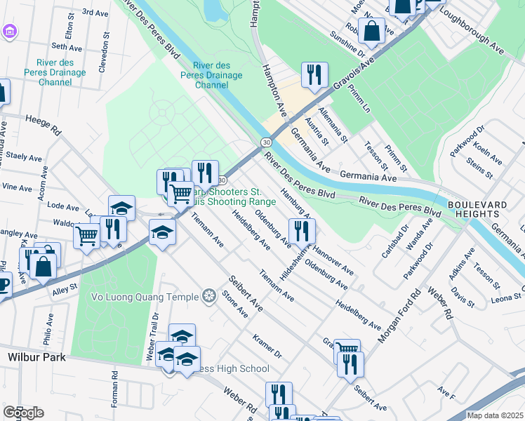 map of restaurants, bars, coffee shops, grocery stores, and more near 4802 Hannover Avenue in St. Louis