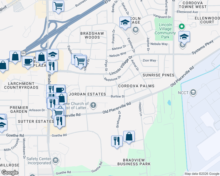 map of restaurants, bars, coffee shops, grocery stores, and more near 3600 Golden Eagle Way in Sacramento