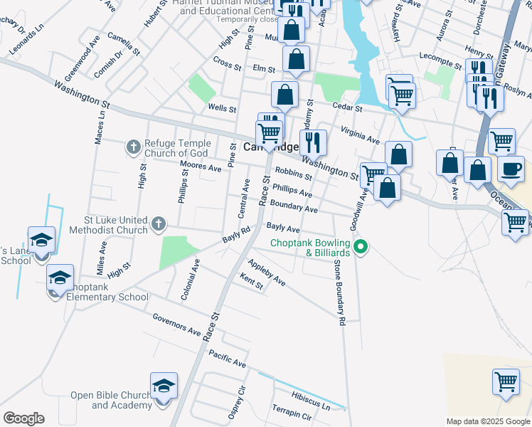 map of restaurants, bars, coffee shops, grocery stores, and more near 1006 Race Street in Cambridge