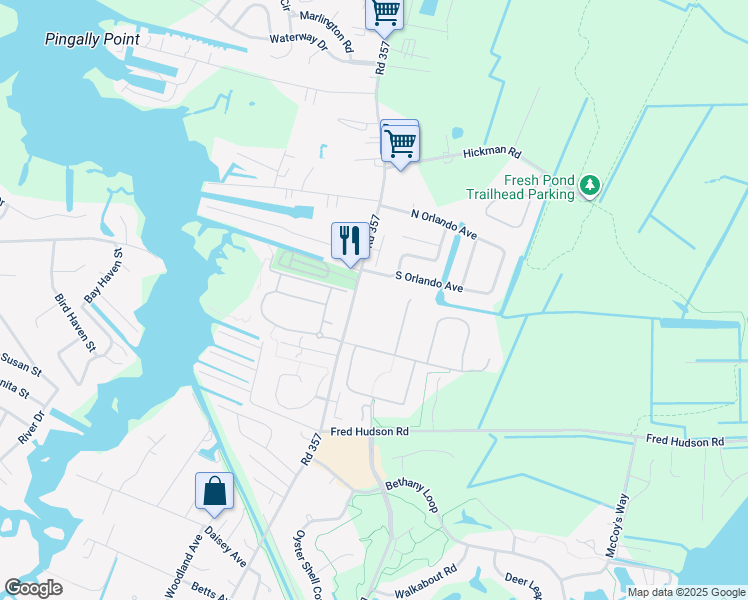 map of restaurants, bars, coffee shops, grocery stores, and more near 30609 Cedar Neck Road in Ocean View