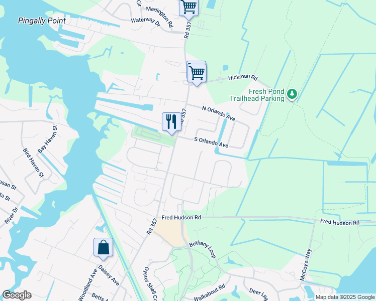 map of restaurants, bars, coffee shops, grocery stores, and more near 30611 Cedar Neck Road in Ocean View