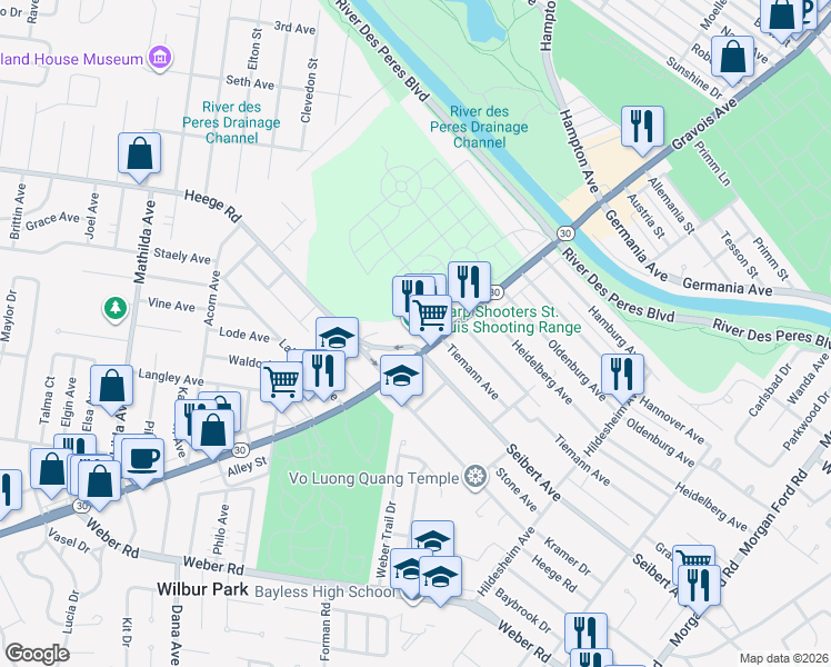 map of restaurants, bars, coffee shops, grocery stores, and more near 8135 Gravois Road in St. Louis