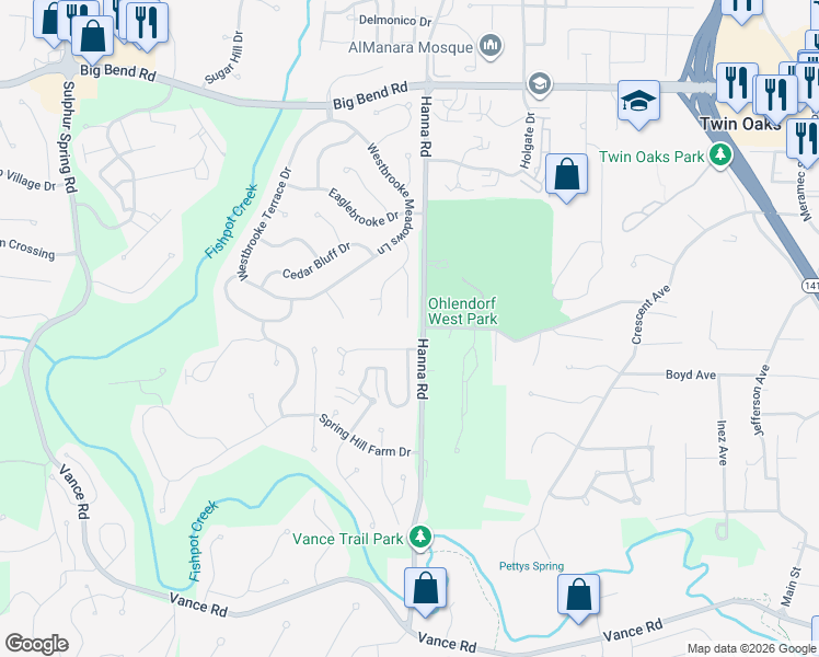 map of restaurants, bars, coffee shops, grocery stores, and more near 839 Kentridge Court in Ballwin